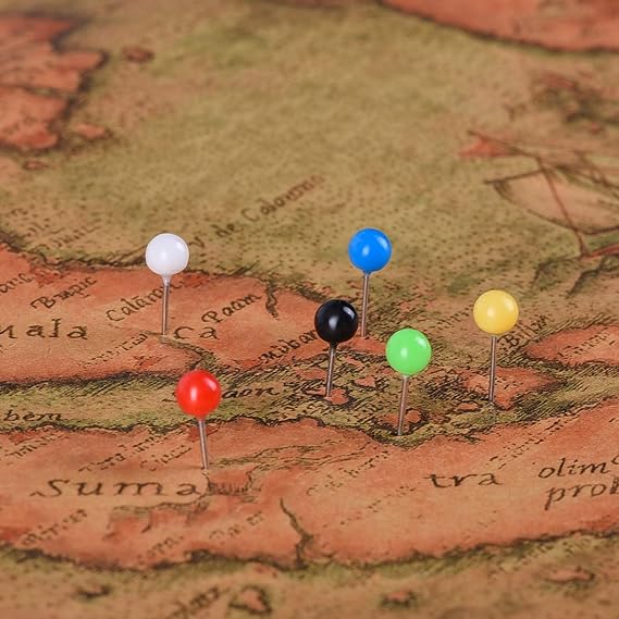 500 Pcs Push Pins Map Pins Colored Drawing Round Head Pins Map Tacks with Steel Points Map Push Pins for World Map Cork Board Fabric Marking