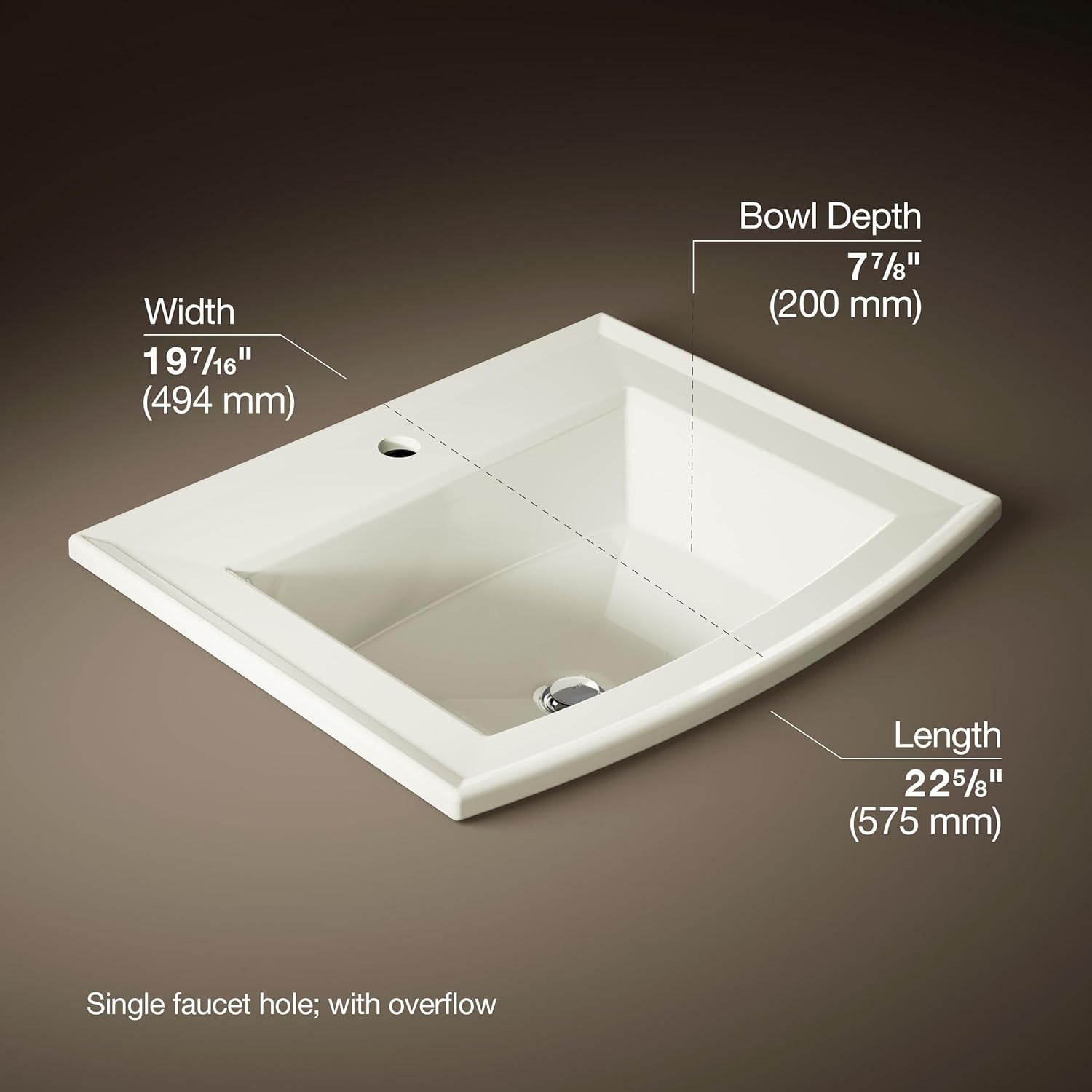 Kohler 2356-1-96 Archer® 22-3/4" rectangular drop-in bathroom sink, Biscuit