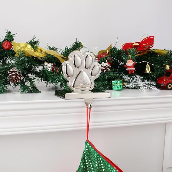 Paw Print Christmas Stocking Holders for Mantle -Stocking Hanger for Fireplace Christmas Stocking Hangers for Mantel Stocking Hooks for Fireplace Mantel Clips for Christmas Decor (Paw)