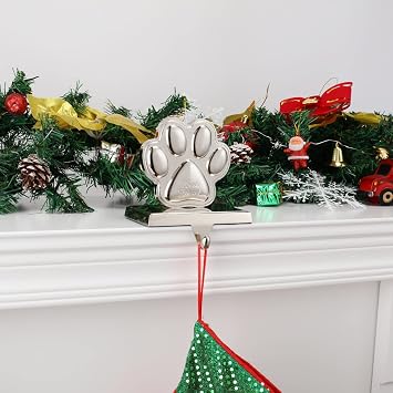 Paw Print Christmas Stocking Holders for Mantle -Stocking Hanger for Fireplace Christmas Stocking Hangers for Mantel Stocking Hooks for Fireplace Mantel Clips for Christmas Decor (Paw)