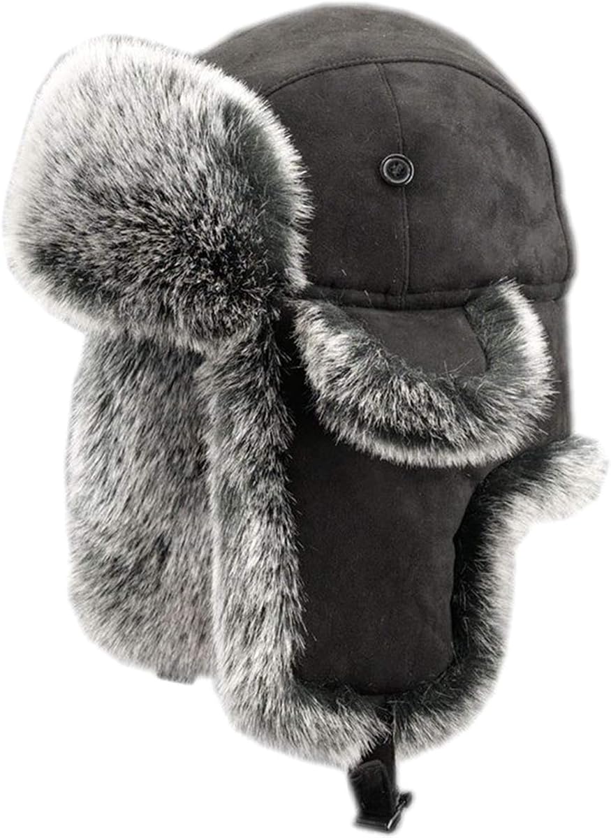 Insun Unisex Fliegermütze Wildleder Winddicht Trappermütze Warme Kunstfell Russische Mütze
