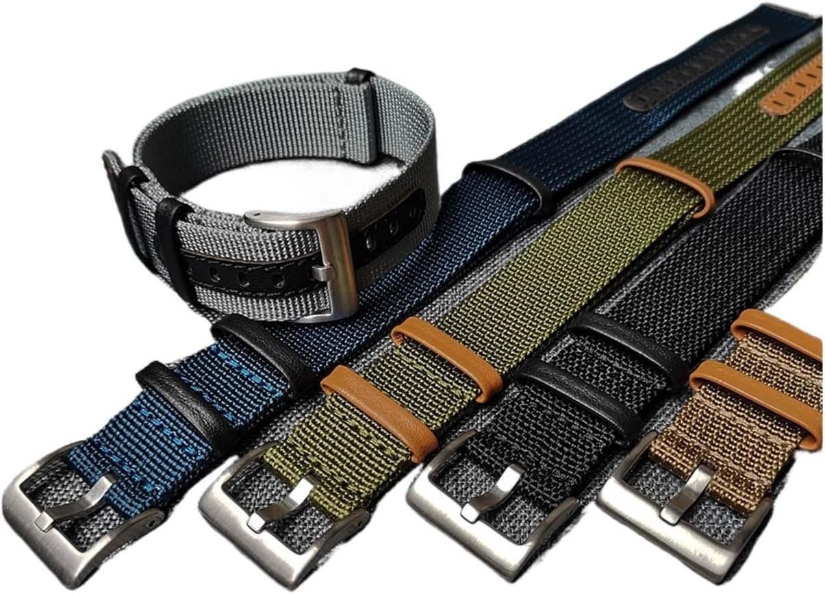 Cong Yi 18mm 20mm 22mm Braided Nylon+Genuine Leather Watch Strap Durable Without Deformation Band