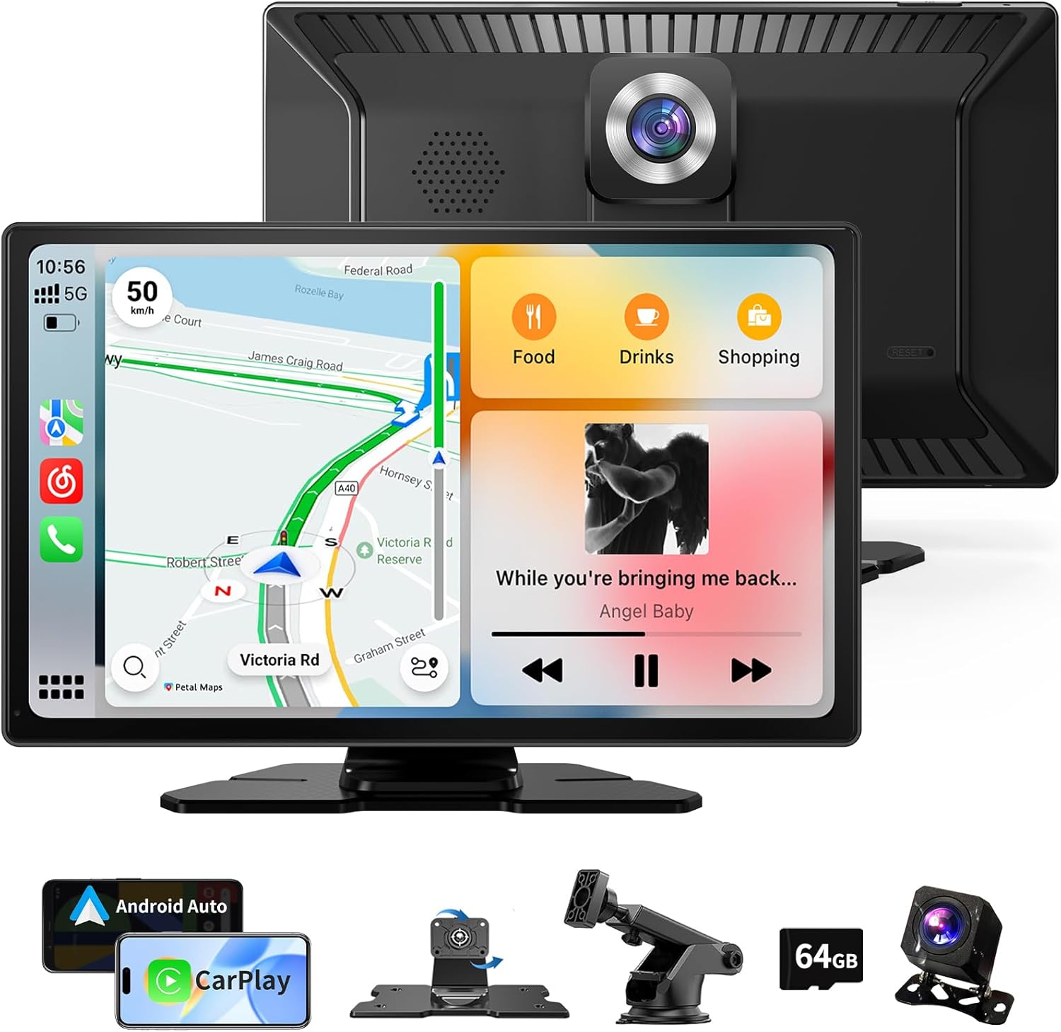 9″ Wireless Carplay Screen with 4K Dash Cam, Portable Android Auto Screen, Car Stereo with 1080P Backup Camera, HD Touch Screen for All Vehicles, GPS Navigation, Mirror Link, Voice Control, Bluetooth 9″ Wireless Carplay Screen with 4K Dash Cam, Portable Android Auto Screen, Car Stereo with 1080P Backup Camera, HD Touch Screen for All Vehicles, GPS Navigation, Mirror Link, Voice Control, Bluetooth