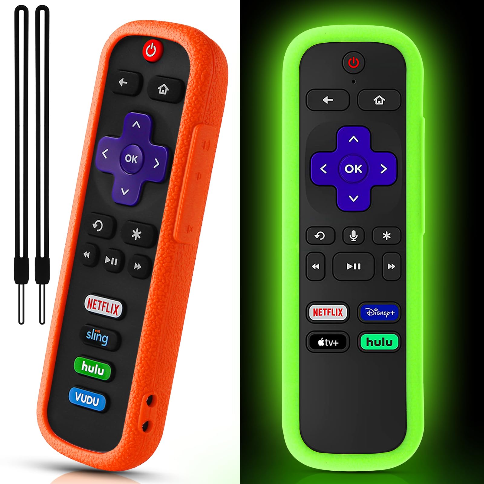 2 Pack Remote Cover for Roku TV Controller Glow in The Dark Green Orange