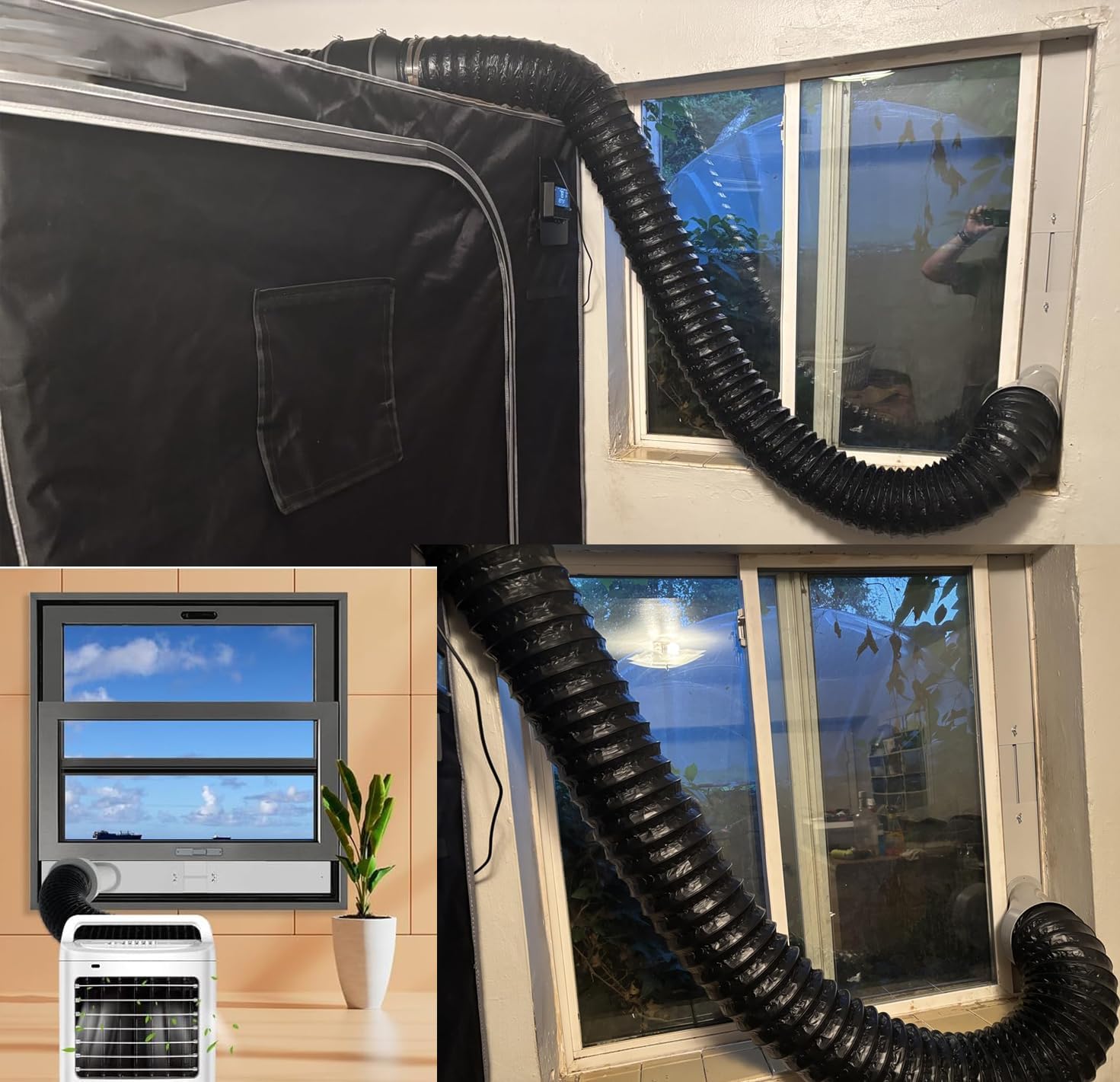 Window Vent Kit for 4", 5", 6" Ducting Hose And AC Hose, Universal AC Window Seal Kit with Couplers, Fits 17-60 Inch Adjustable Sliding Windows for Portable AC, Dryer, Ducted Fan, HVAC Grow,Tent