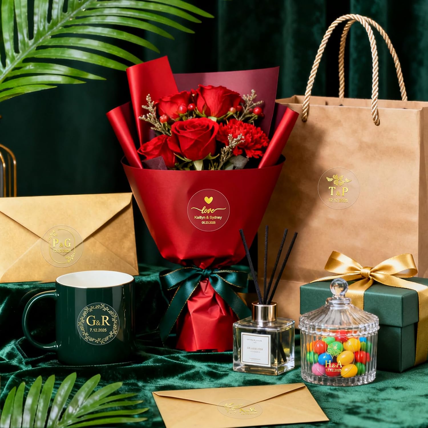 Personalized Transparent Waterproof Wedding Labels - Custom Gold Monograms Stickers for Envelope Seals, Cups, Cookies, Gifts, Party Decor - Image 5