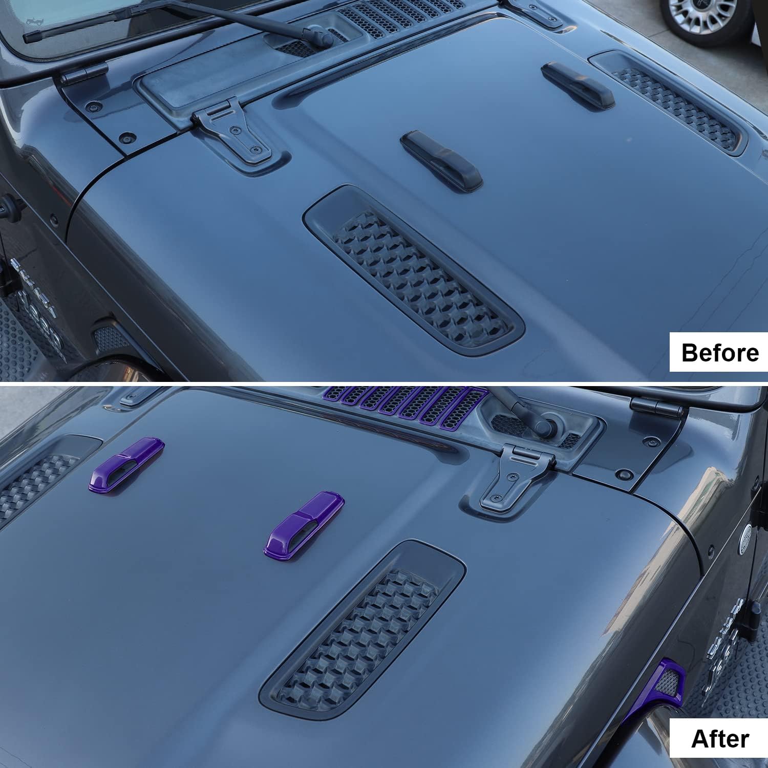 CheroCar for JL Exterior Accessories Hood Vents & Engine Hood Hinge & Side AC Vent Outlet Trim for 2018-2022 Jeep Wrangler JL JLU Sports Sahara Freedom Rubicon Unlimited Gladiator JT,Purple