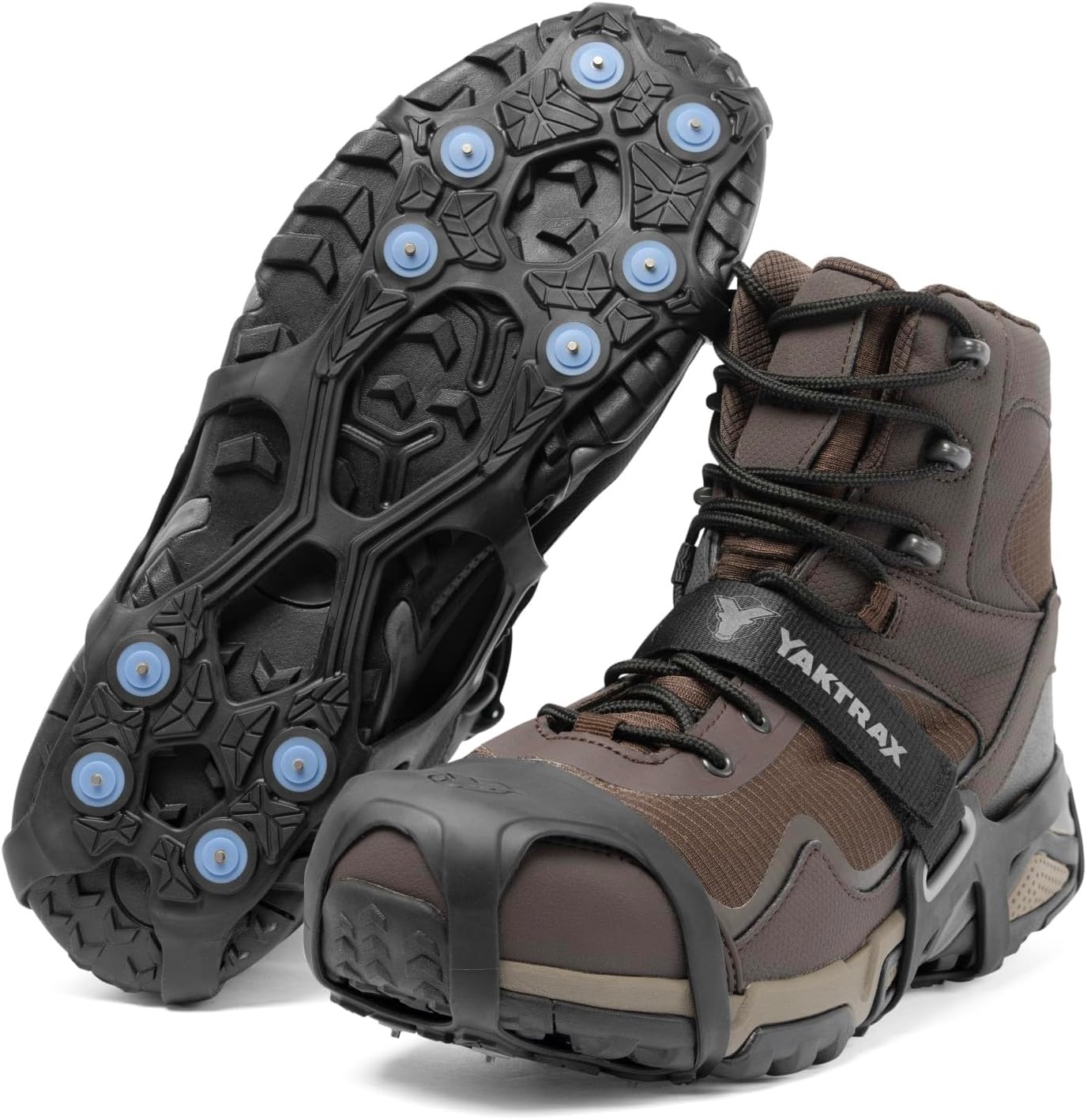 Yaktrax UltraGrip Ice Cleats for Shoes and Boots, Lightweight Winter Traction Device with Carbide Steel Spikes and Siped Tread, Low-Profile Grip for Running, Walking, and Hiking on Snow and Ice