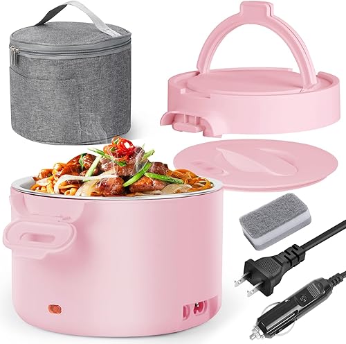 Lonchera eléctrica para adultos con bolsa de transporte aislada, 33.8 onzas, calentador de alimentos portátil 3 en 1, 12 V24 V110 V, a prueba de