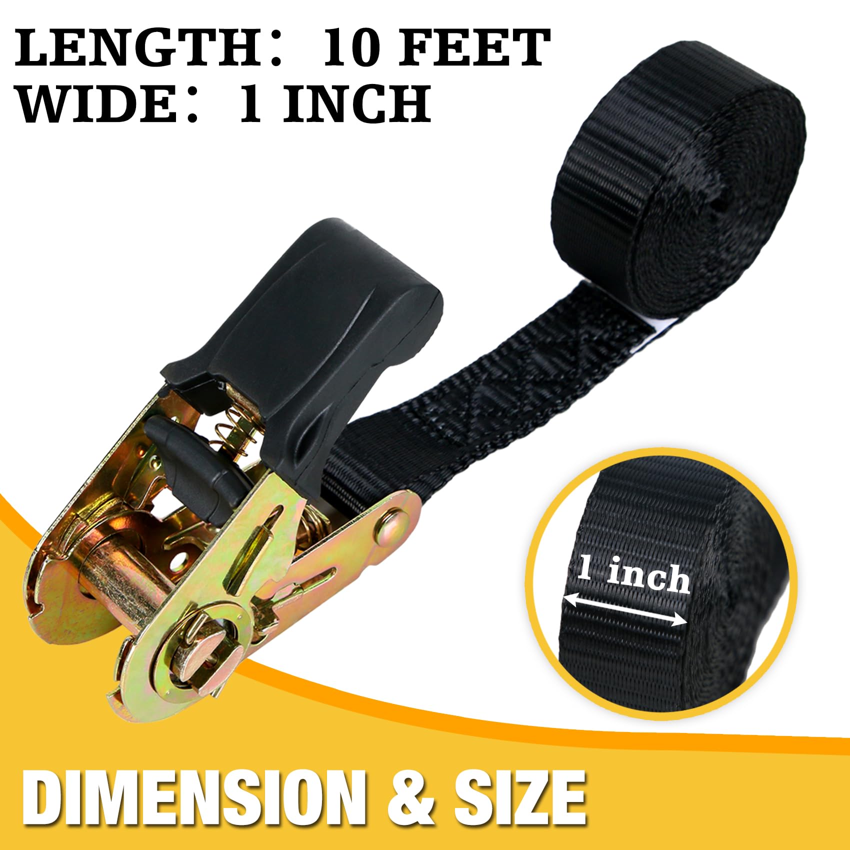 Endless Retractable Ratchet Straps 1650 lb Break Strength 1" x 10 Ft (No Hooks)Tie Down Straps Rope Travel Trailer/RV Motorcyle,Car Cargo Straps for tie up Stuff,Case,Water Tank to Roof Rack,or Trees - Image 3
