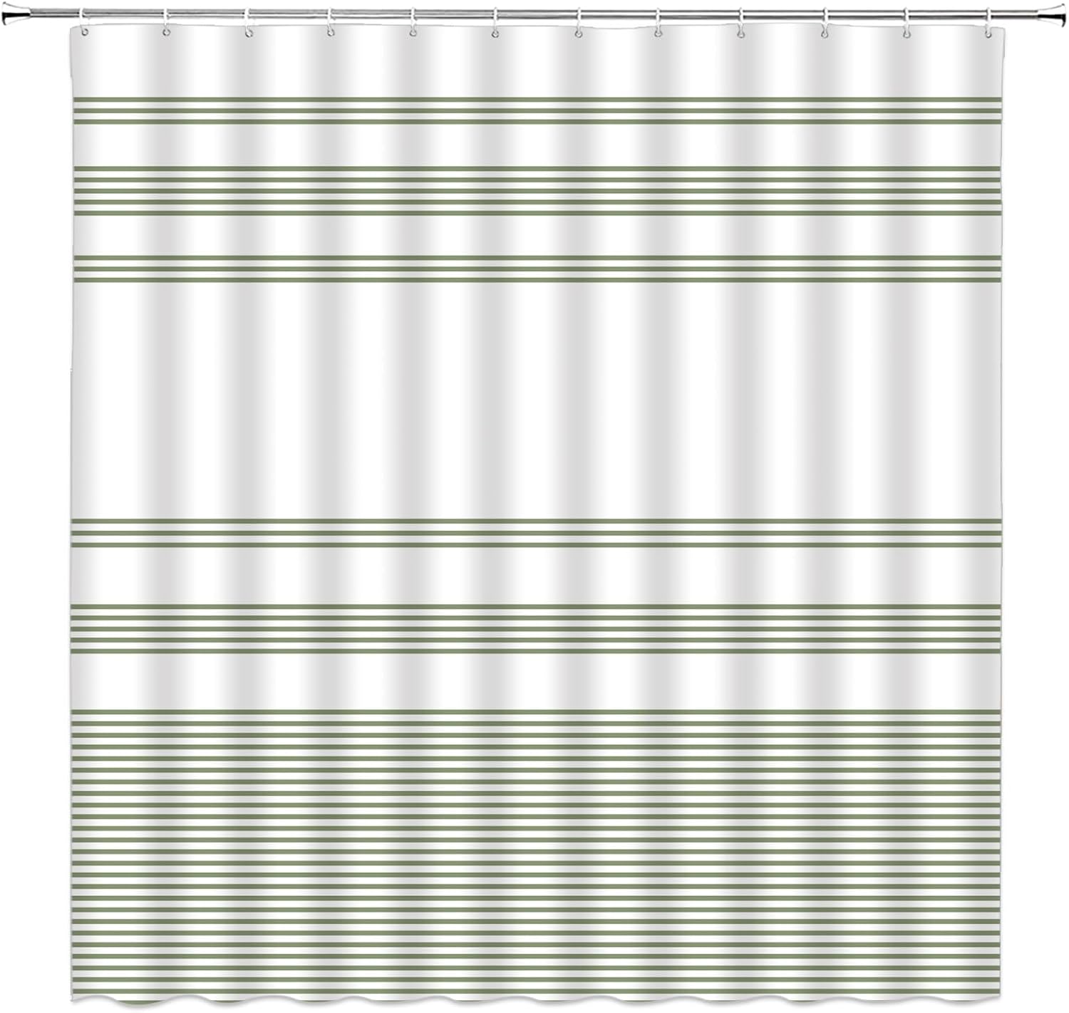 Sage Green White Shower Curtain Striped Modern Minimalist Bathroom Decor Curtain with Hooks,70" WX78 H