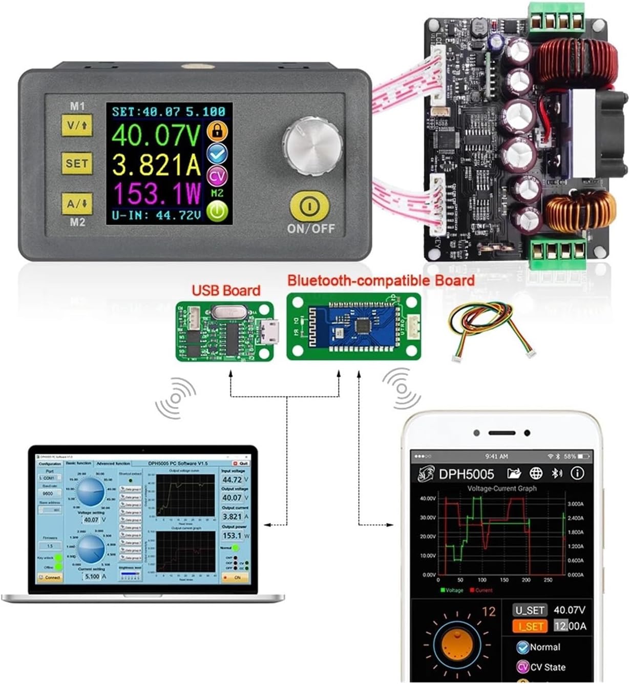 1PCS DPH5005 50V 5A DC to DC Buck Boost Converter(DPH5005- USB)