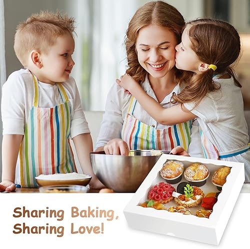 Miniatura 7 de XINHPKGG Paquete de 20 cajas para tartas de 10 x 10 x 25 pulgadas cajas de galletas de San Valentín con ventanas cajas de pastelería cajas de postre