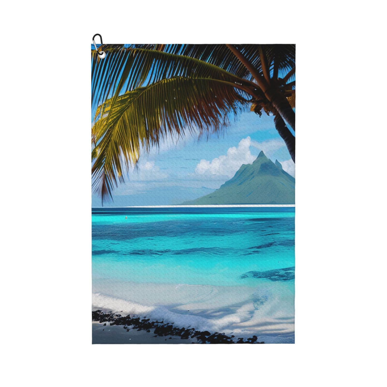 aacxzff Quick-Drying Microfiber Tahiti Beach Print Golf Towel with Integrated Carabiner Clip for Unisex 16x24in
