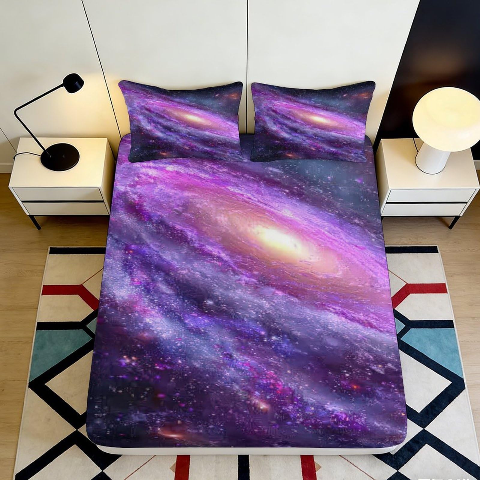 Pnayamiorkfel Style-1 3D Printed Galaxy Starry Sky Fitted Sheet Microfiber Purple Cosmic Nebula Mattress Cover For Bedroom Dorm Decor 90X200x25cm