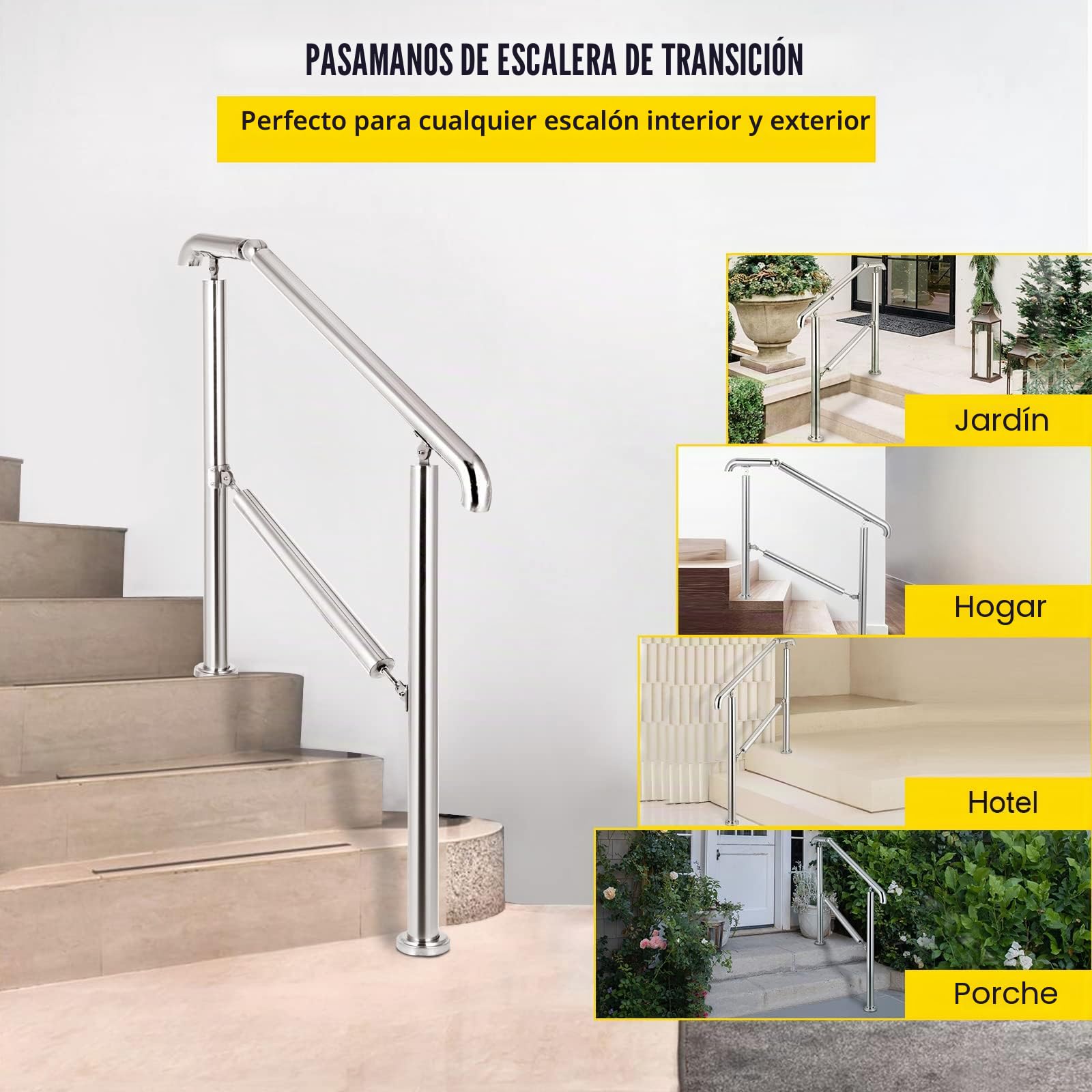 Happybuy Pasamanos Escalera de Acero Inoxidable 304 Barandilla Escalera de 2 a 3 Pasamanos para Escaleras de Color Plata Pasamanos de Pared Ángulo Ajustable 0-60° Montaje en Pared Capacidad de 100 kg