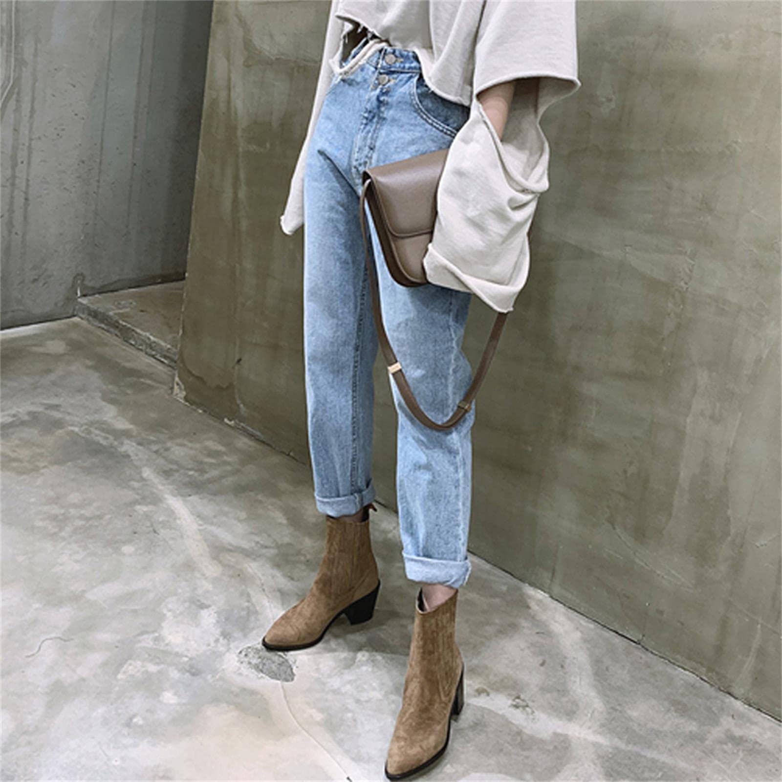 UKKO Jeans da Donna Pantalone Annata dei Jeans Dritto della Vita Alta per Le Donne Streetwear Streetwear Shoes Shouser