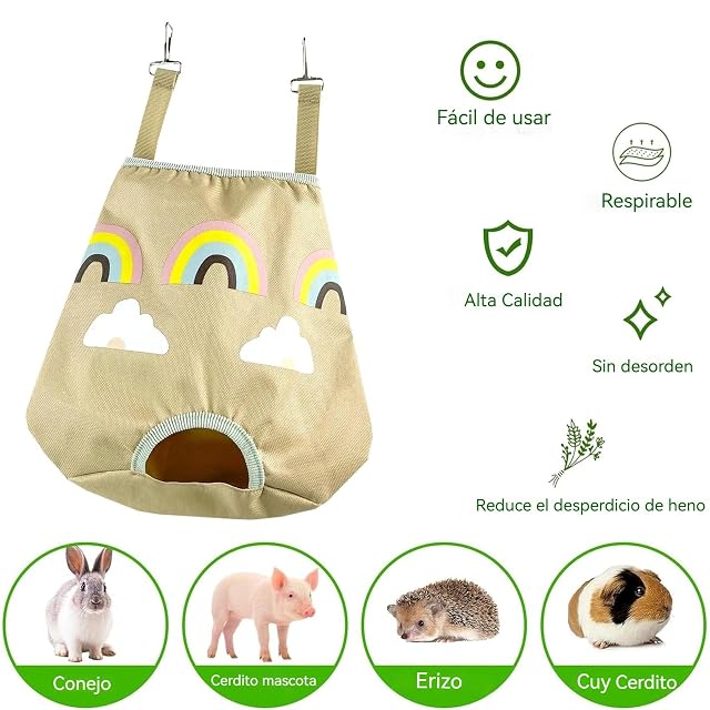 Foto 2 de 8 de Bolsa de Comida de heno Colgante para Conejos y cobayas ，Soporte de heno Que Ahorra Espacio para Mascotas…