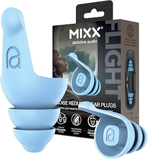 Mixx Assitive Audio Flight Earplugs – Premium Noise Reduction for Travel | Hypoallergenic Silicone | Comfortable, Reusable & Portable with Travel Case – Ideal for Airplane, Work & Sleep