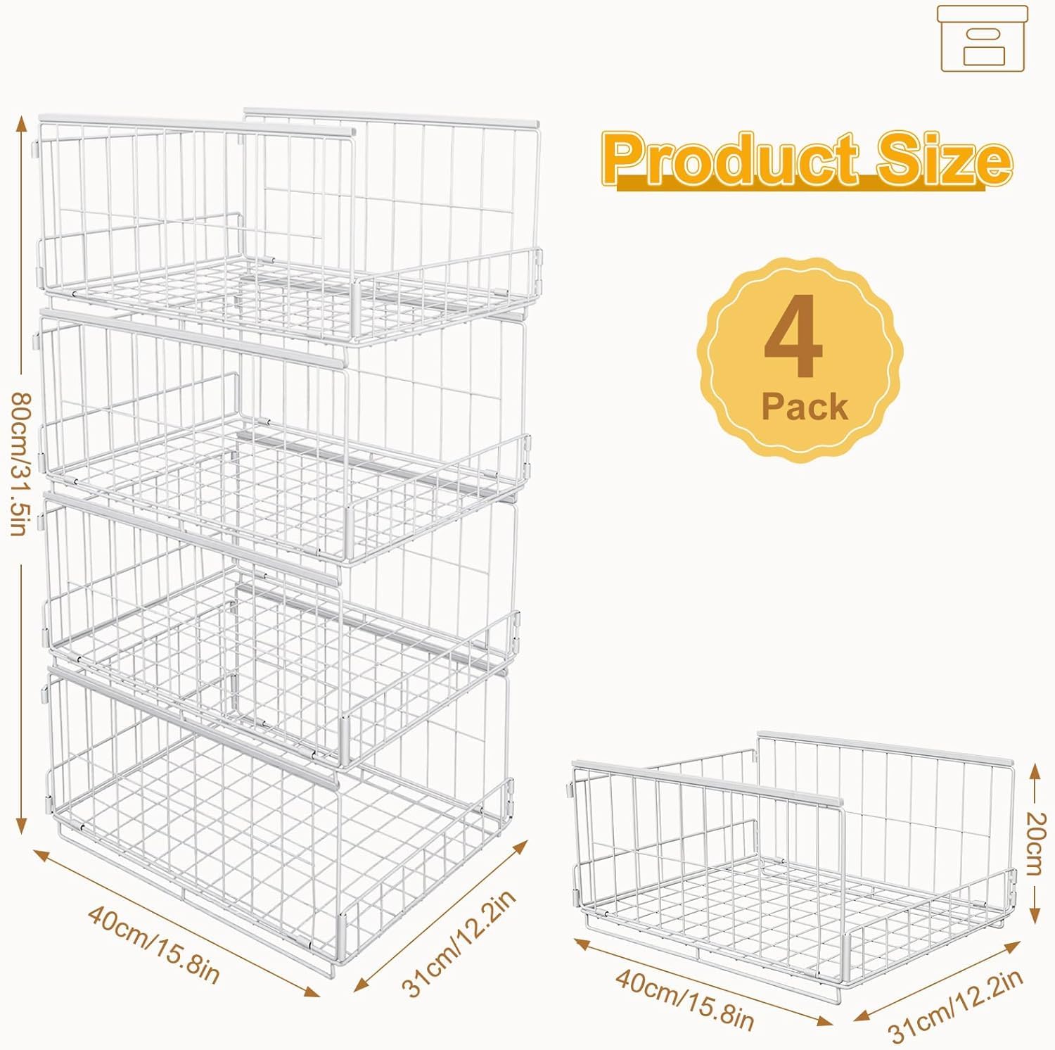 Pack de 4 Blanco Organizadores de armario apilables, Caja de almacenamiento y organizador para cajones, Cesta de almacenamiento para ropero, Sistema de organización plegable para armarios y cajones