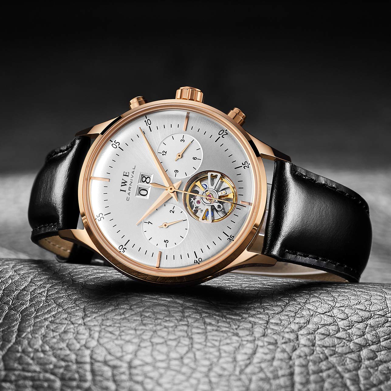 TEINTOP Multifunktionsuhren Herren Automatik Uhr Mechanische Offenes Herz Männlich Armbanduhren