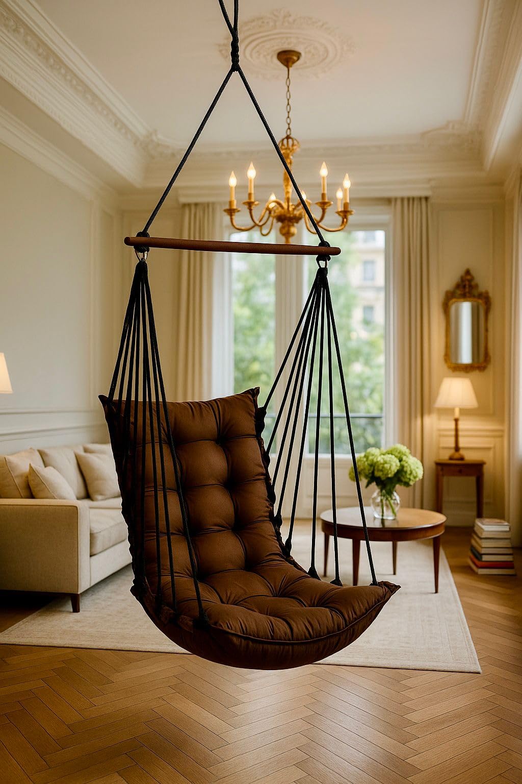 Jhula for Balcony, Swing for Balcony for Adult/Jhoola for Home/Wooden Swing Indoor/Hammock/Suitable for Indoor & Outdoor/ 120Kgs Weight Bearing Capacity (Light Brown) by Patiofy-image-24