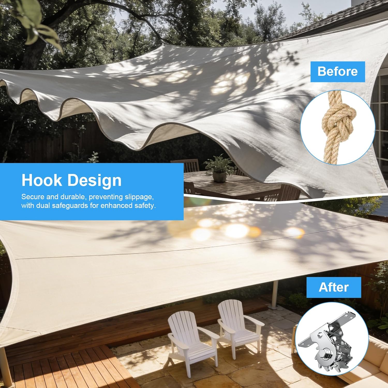 Shade Sail Hardware Kit with Ratchet Winch, Heavy Duty 304 Stainless Steel Windproof Sun Shade Tension Kit for Rectangle Triangle Canopy, For Outdoor Patio Garden Vendor(Winch + 4Pcs Wire Rope)