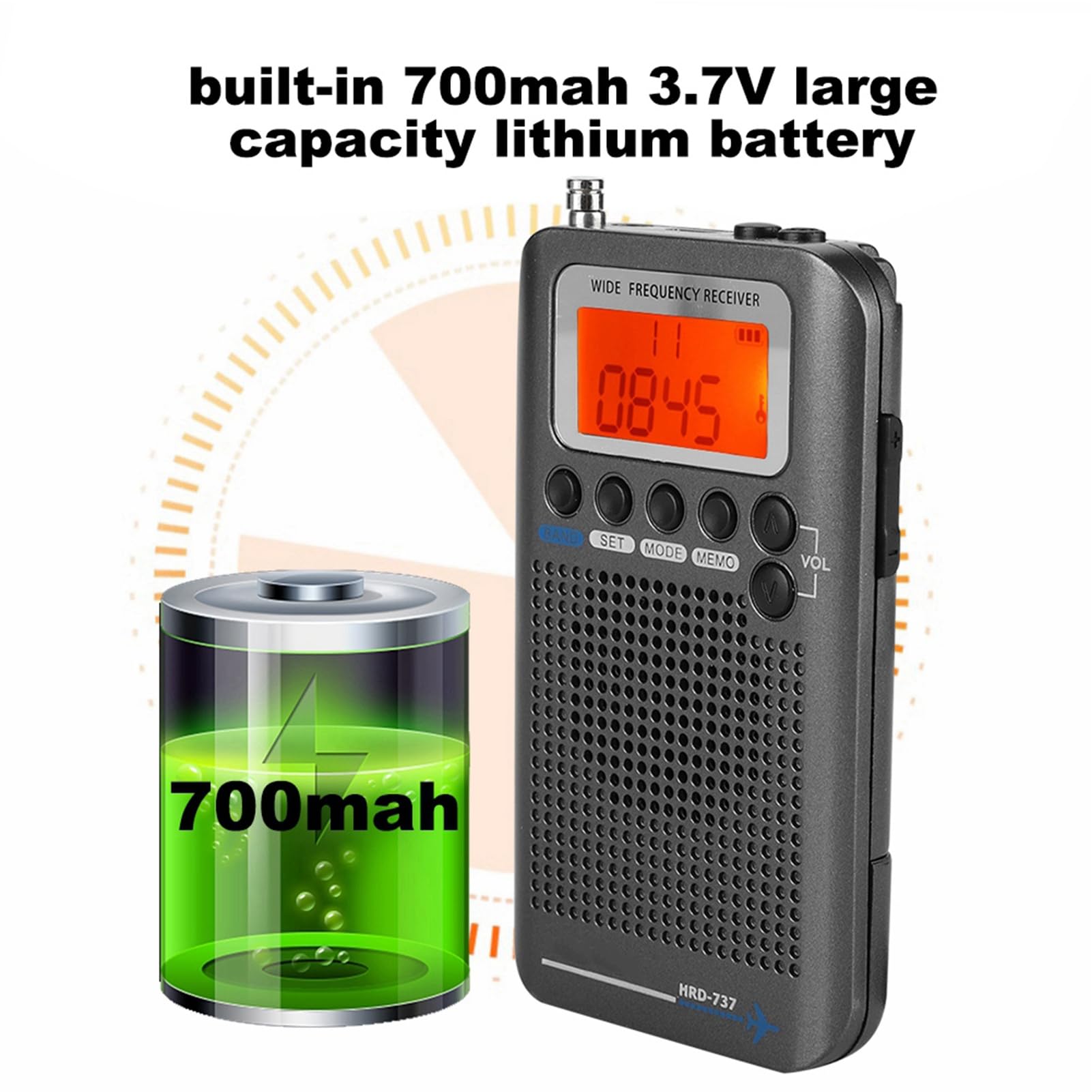 Radio VHF Airband, Receptor de Banda Aérea Portátil Escáner VHF UHF Completo Radio Grabadora AB Receptor Dorado FM Am CB SW Pantalla LCD con Retroiluminación (Black)