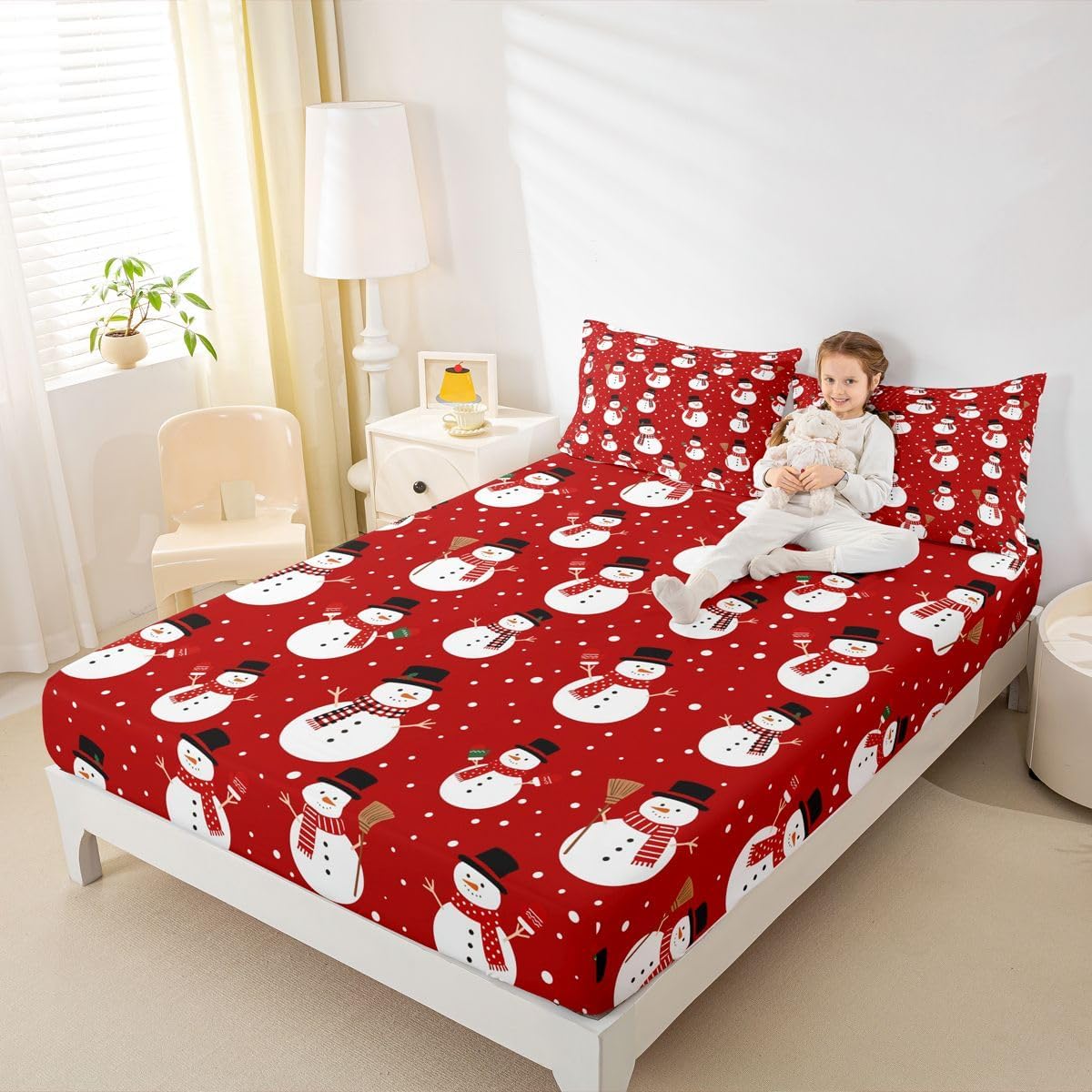 Erosebridal Cartoon Snowman Fitted Sheet Full Size for Kids Boys Girls