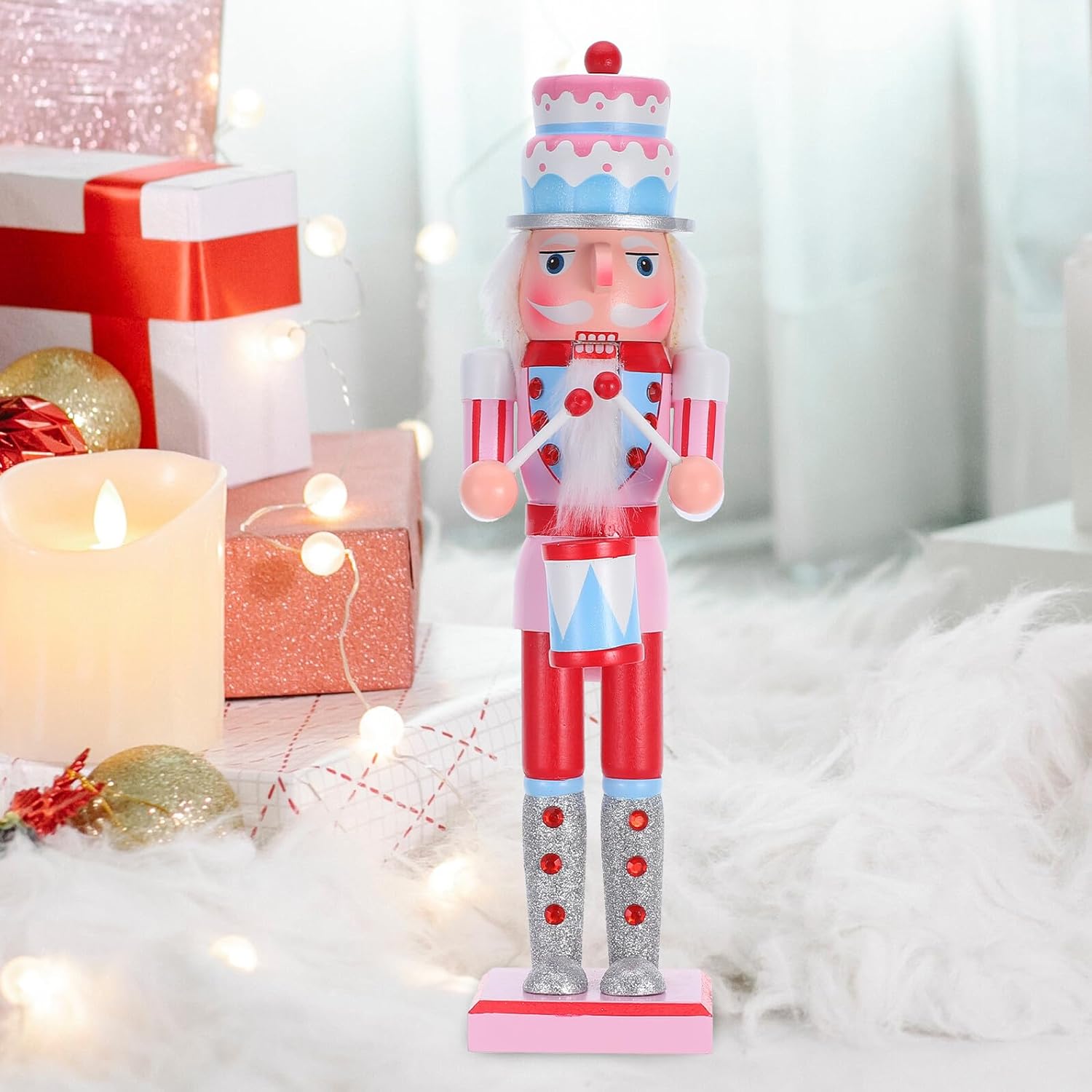 Cabilock Pink Nutcracker Ornaments Wooden Nutcracker Christmas Figures Tabletop Decor Holiday Party Supplies for Home and Office