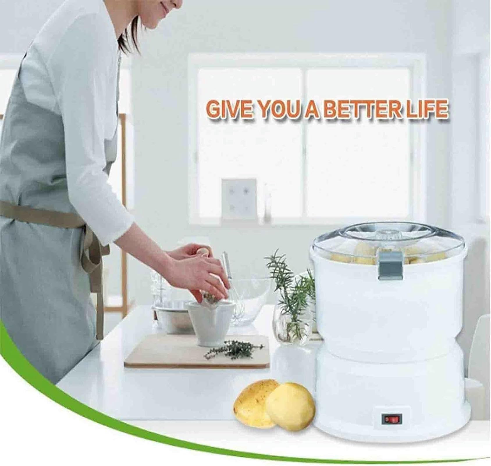 Pelador Giratorio Multifuncional, pelador de Patatas eléctrico táctil, Herramienta peladora de Verduras rápida para Cocina y centrifugador de Ensalada (B)