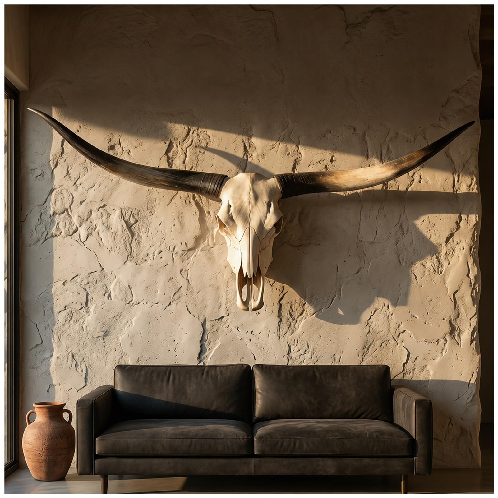 178cm Longhorn Schädel Wanddekoration, Faux Wandbehang mit Stierkopf, Stierschädel Wanddekoration, Longhorn & Ochsenschädel Hörner für rustikalen Bauernhaus-Stil, Heim & Büro(Schwarz)