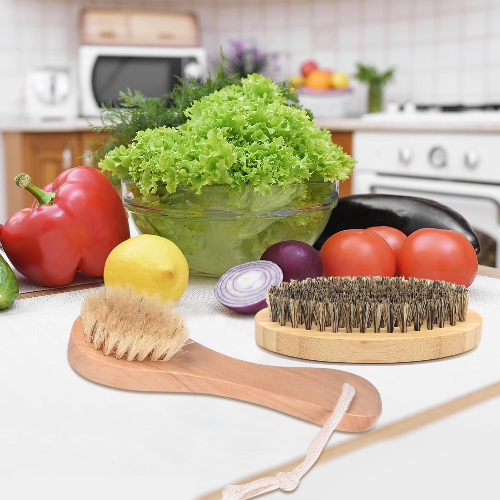 2 Pzs Cepillo de Limpieza Multiusos: Frutas, Verduras, Platos y Setas