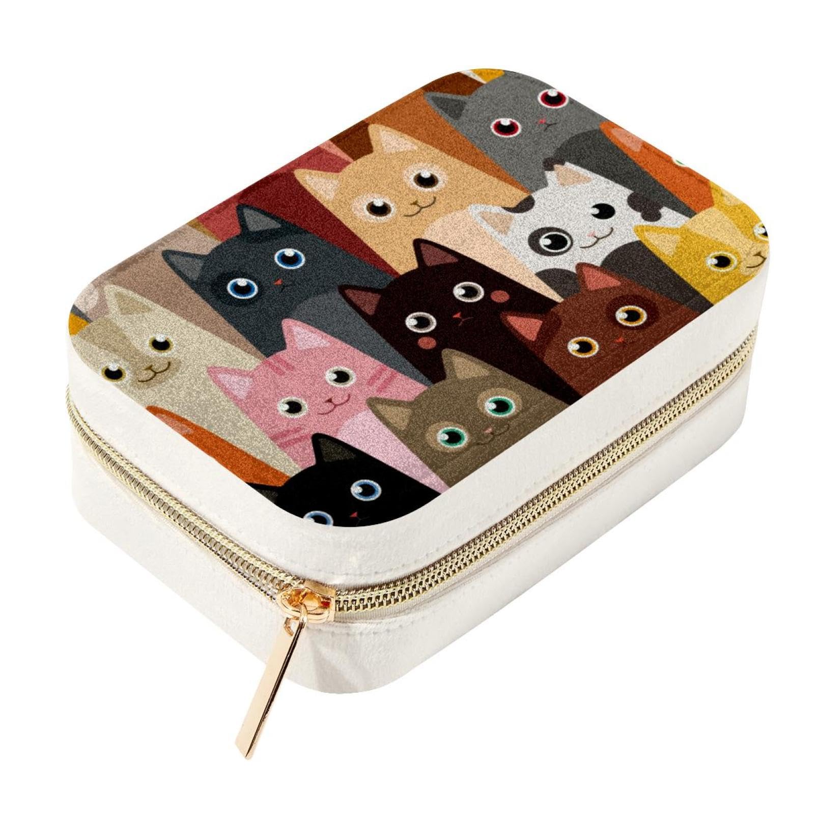 Boîte à bijoux de voyage velours chat, idée cadeau originale pour femme