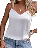 Women's Lace Silk Satin Pajama Tank Tops V Neck Camisole Soft Spaghetti Strap Tops Loose Sleepwear S-3XL