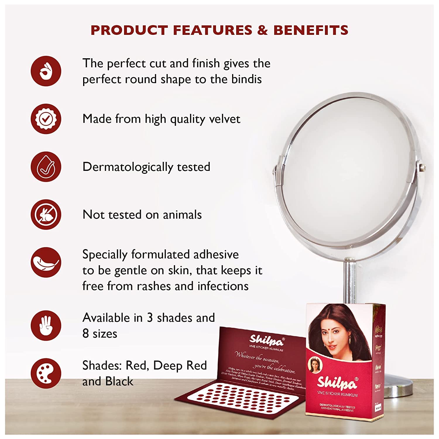 SARANSH Creation Vive Bindi Kumkum, Deep Red, Size 9 4