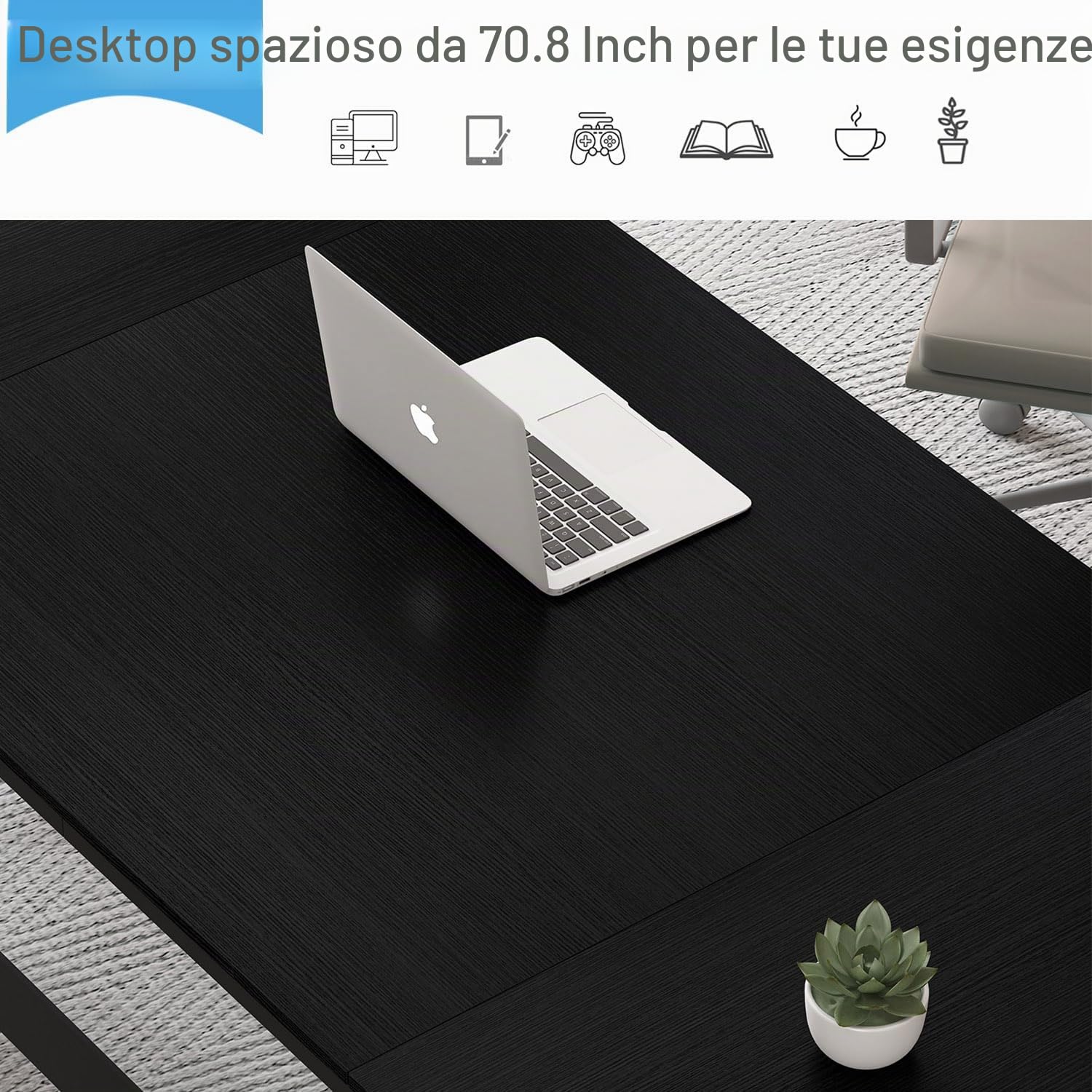 LVB Scrivania Moderna Grande Computer Ufficio Casa Tavolo Lavoro Legno Scrivania per Scrivere Studiare Camera da Letto Semplice Gaming Nero 180 cm