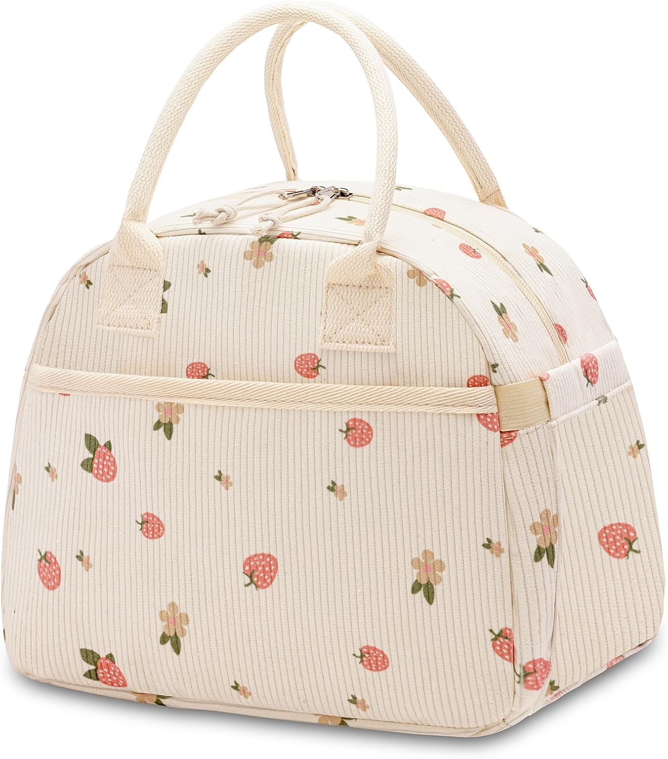 Lunch Box for Women, Insulated Lunch Bag Cute Corduroy Lunchbag Reusable Lunchbox for Work (2 strawberry) - Image 9