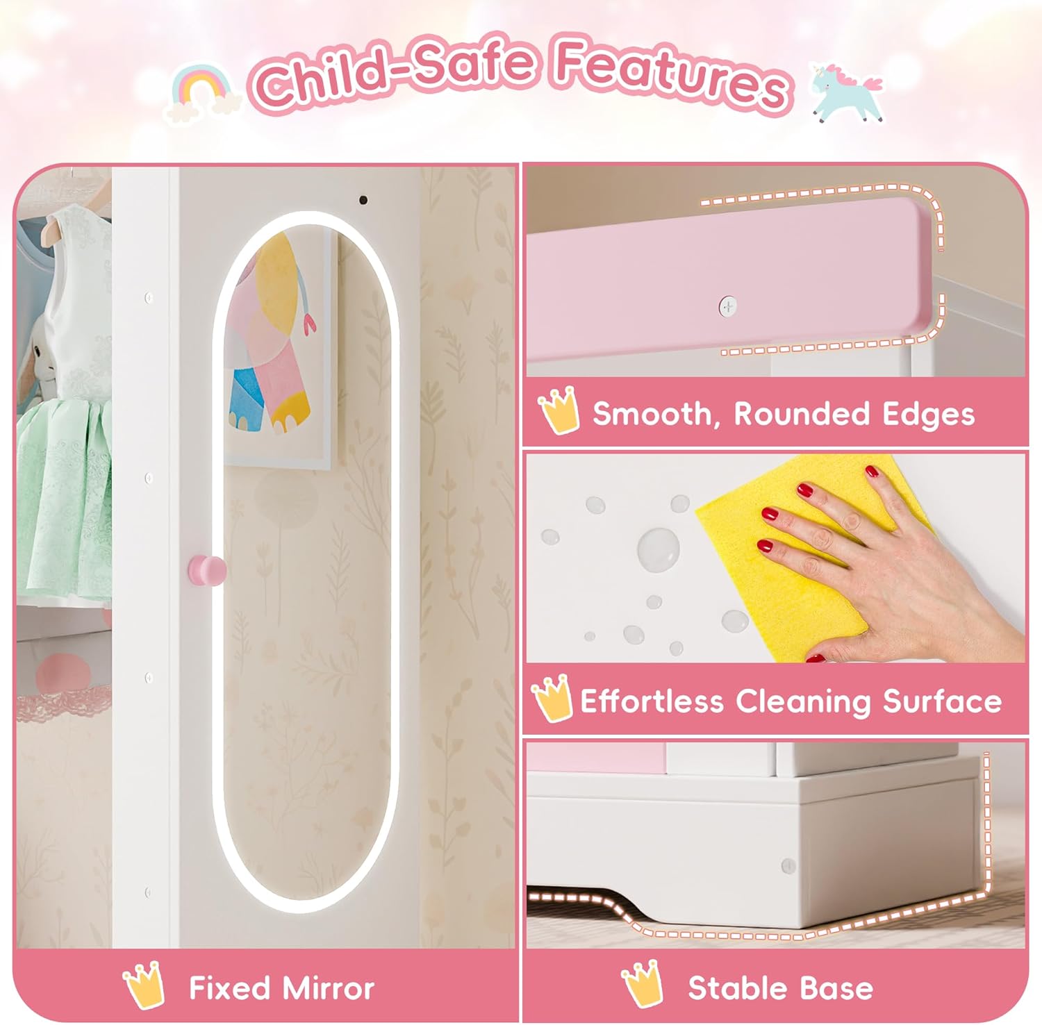 Xilingol Kids Armoire with Jewelry Cabinet, Dress up Storage with Mirror, Princess Dress Closet and Costumes Wardrobe Closet, Costume Organizer for Bedroom, Kids Room, Girls (White)
