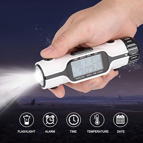 Miniatura 5 de Reloj de viaje en la hora mundial, multizona horaria, ligero con pantalla de retroiluminación, reloj despertador de viaje de hora mundial, portátil