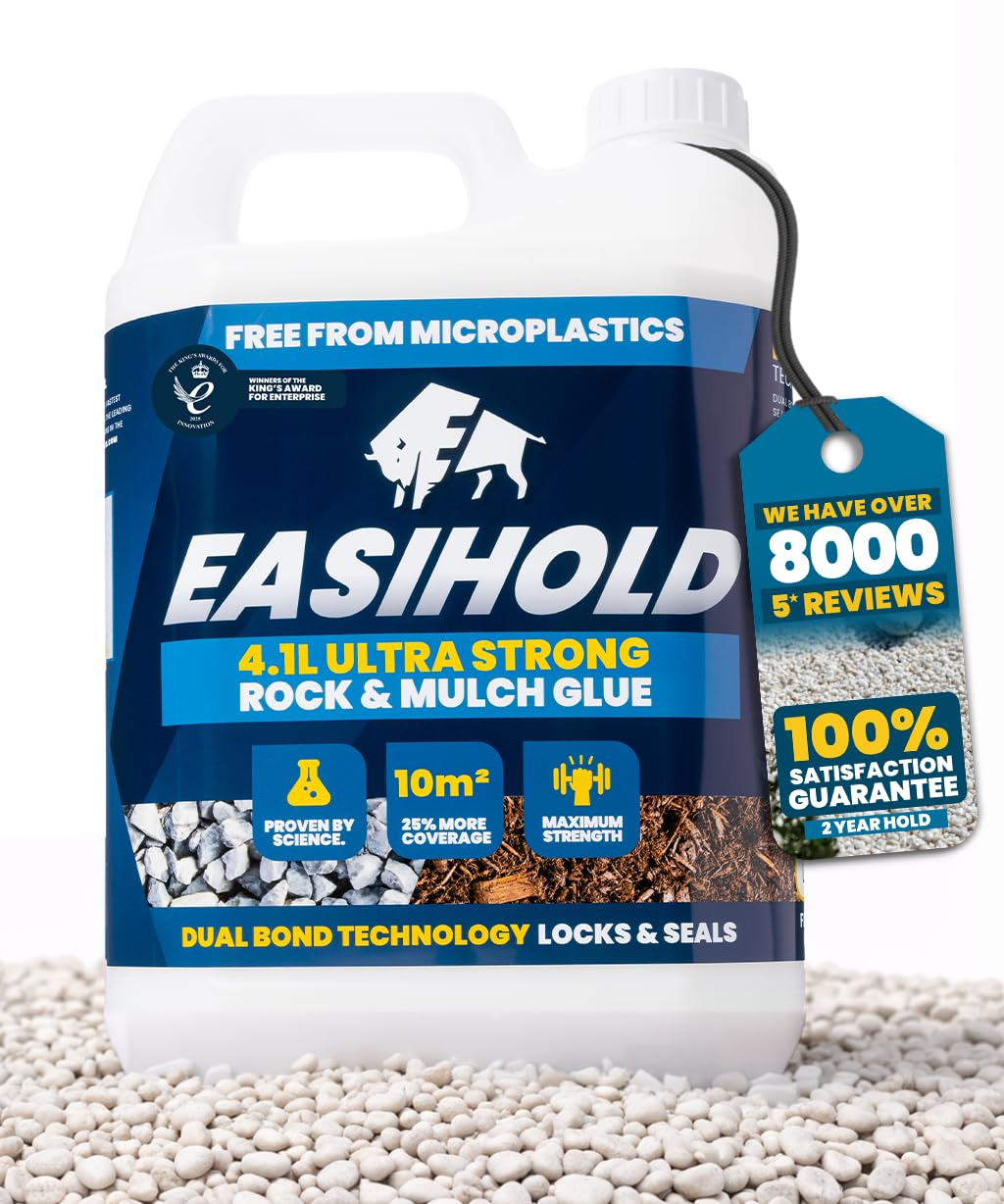 EASIHOLD ROCKS - Aglutinante de grava XL de 4.1 litros para unir piedras, cortezas y grava en bordes, patios y caminos de jardín. Dura hasta 3 años, no tóxico, listo para usar.