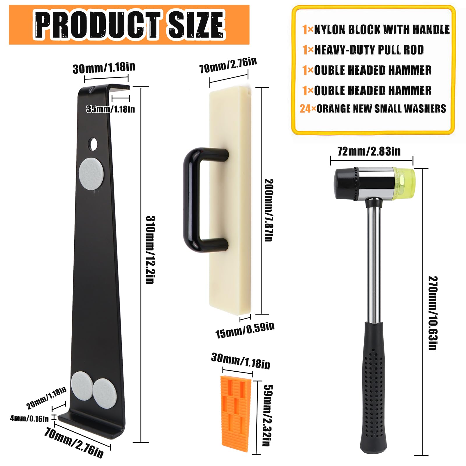 Laminat Verlegeset, Vinyl Verlegeset, 1x Parkett Schlagklotz, 1x Zugeisen Laminat, 24 x Laminat Abstandshalter, 1x Verstärkte Doppel-faced Mallet (laminat verlegeset)