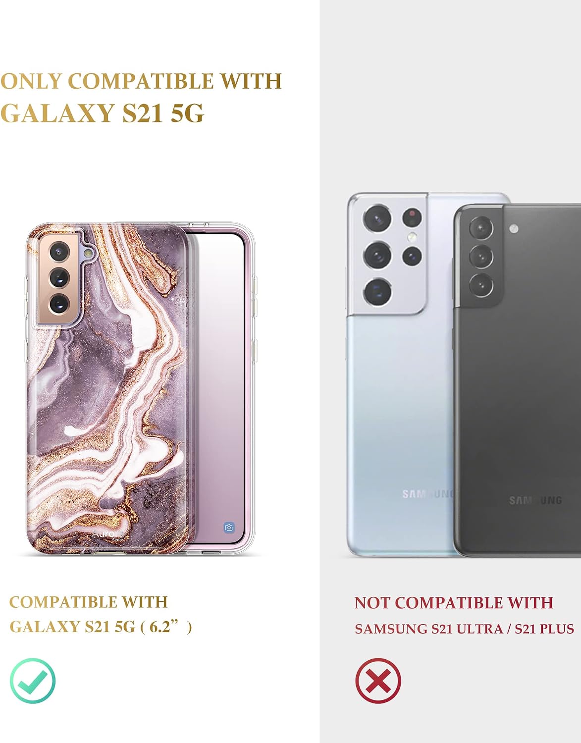 GVIEWIN for Samsung Galaxy S21 Case with Screen Protector & Camera Lens Protector,[21FT Military Grade Drop Test],Full Body Protection Shockproof Rugged Marble Case Cover for Women (Burgundy/Gold)
