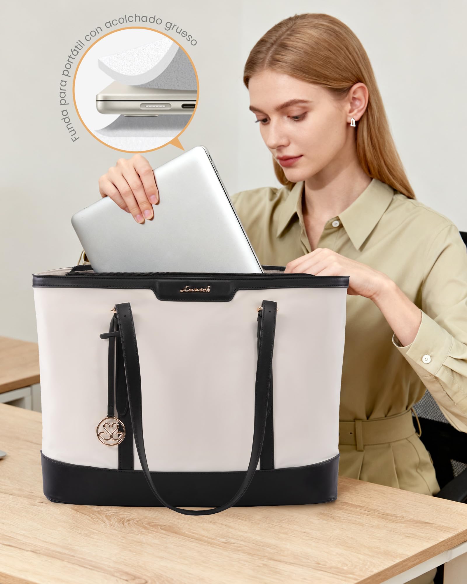 LOVEVOOK Bolso Mujer, Grande Shopper Bolsos para 15,6pulg Ordenador Portátil, Handbags for Women Uni Oficina Trabajo Universidad Profesora Tote Bag Portadocumentos Bolsa de Hombro