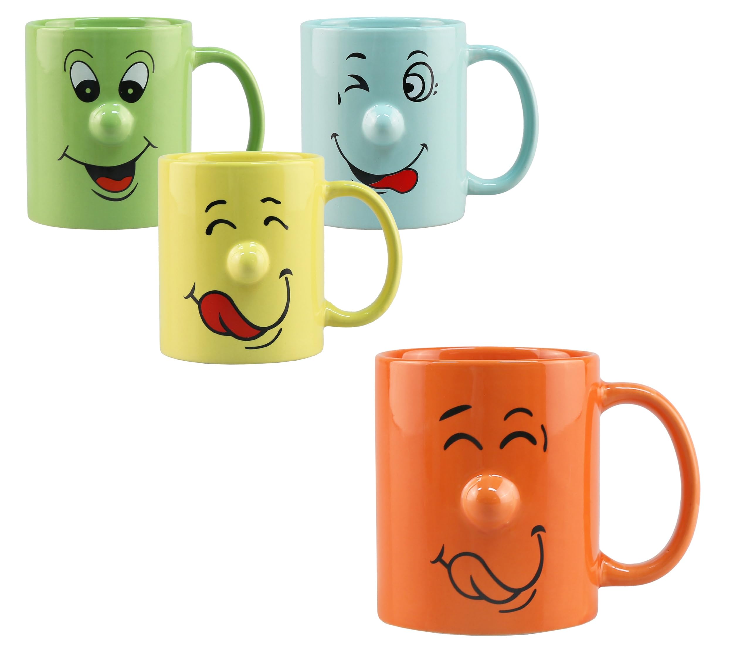 4-tlg. Set Lustige Tassen mit Gesicht - Kaffeetassen witzig - 320 ml | Kaffeebecher lustig - Kaffebecher mit Gesicht - Kindertassen