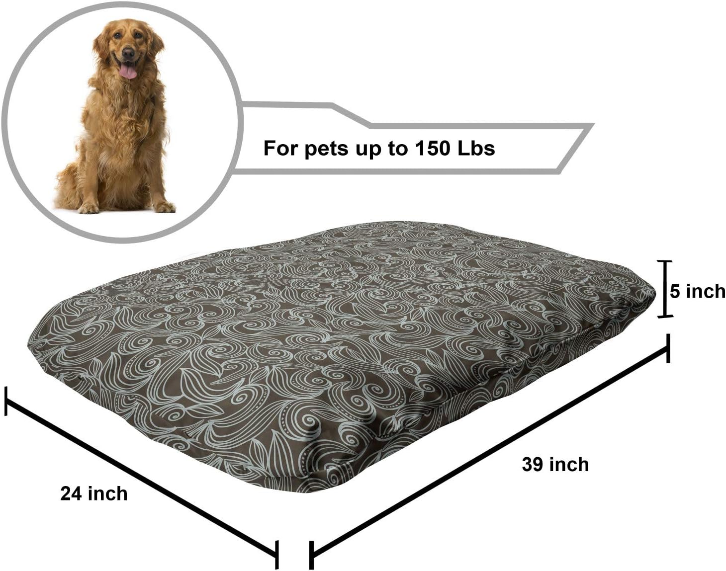 review Lunarable Floral Wave Pet Bed, Continuous Print of Bold Swirls Curls Drawn by Hand, Chew Resistant Pad for Dogs and Cats Cushion with Removable Cover, 24