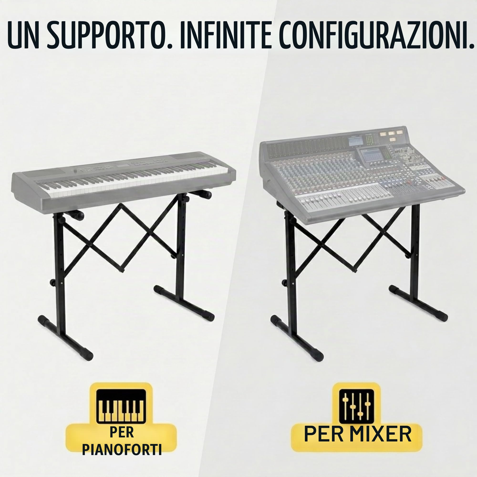 Classic Cantabile KBA-880BK Tastiera e Mixer Stand nero, 79 e 85 cm | Supporto per tastiera con meccanismo a forbice, Adatto per tastiere e stage piano, Profondità base: 46 cm, 79 e 85 cm, 1 kg