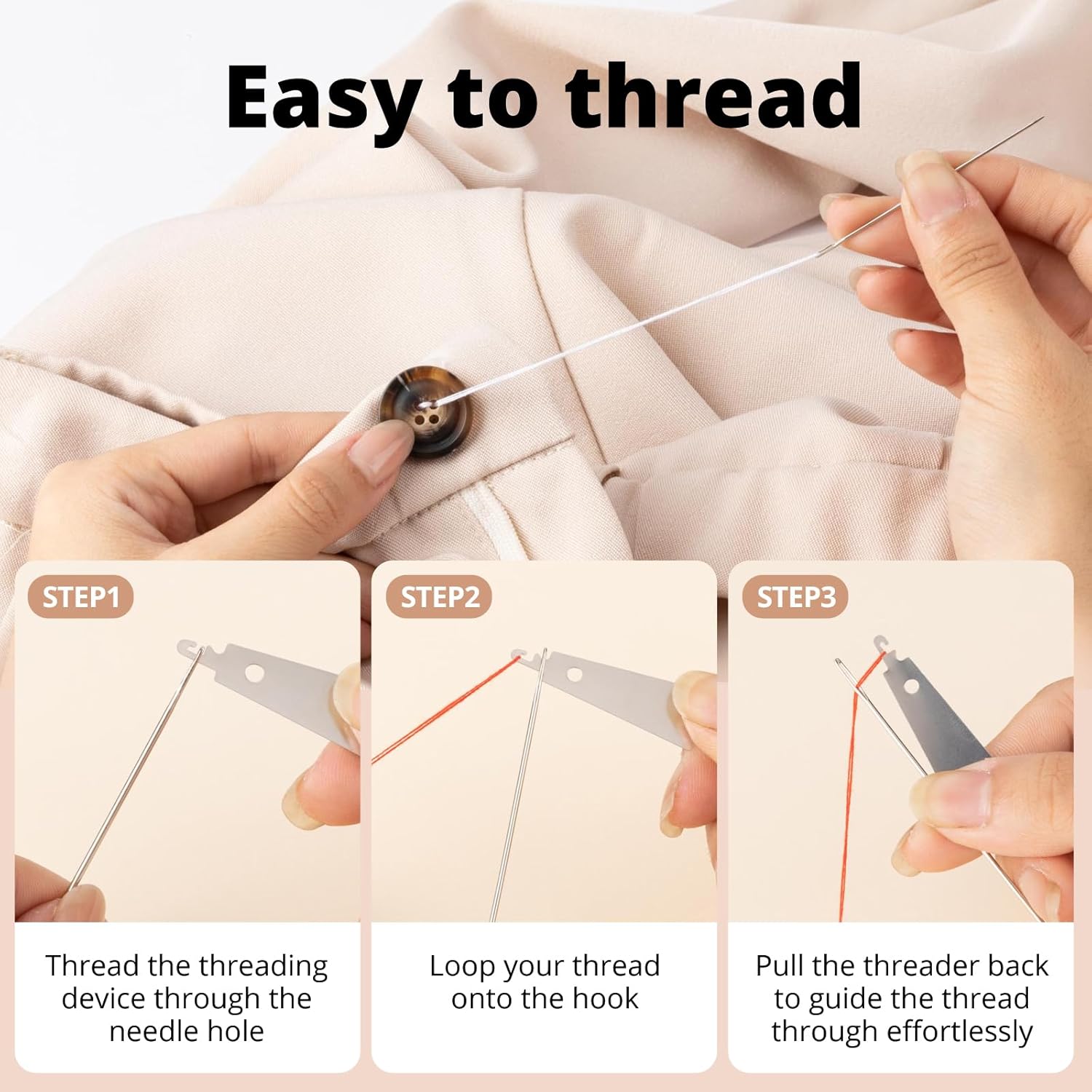 68Pcs Sewing Kit for Adults - Stainless Steel Needles for Hand Sewing,Big Eye Steel Sewing Needles Kit with Thread Ripper, Needle Threaders, Threads and Thimbles - Image 6