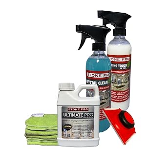 Granite Sealer KIT Ultimate Pro Sealer, Crystal Clean, Finishing Touch 1 Pint 16 Fl Oz for Sealing Granite, Slate, Quartzite & Dense Stone