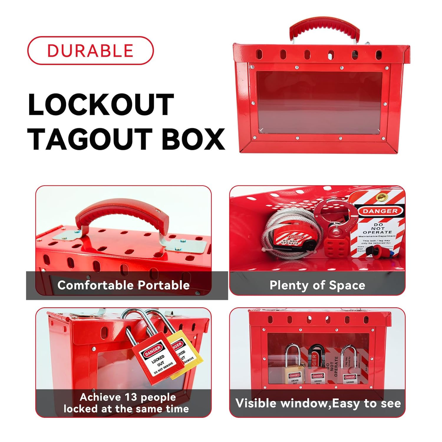 Lockout Tagout Box Kit with 6 Loto Locks Portable Safety Group Padlock Box Lock Out Tag Out Station for OSHA Compliant Group Loto Procedures